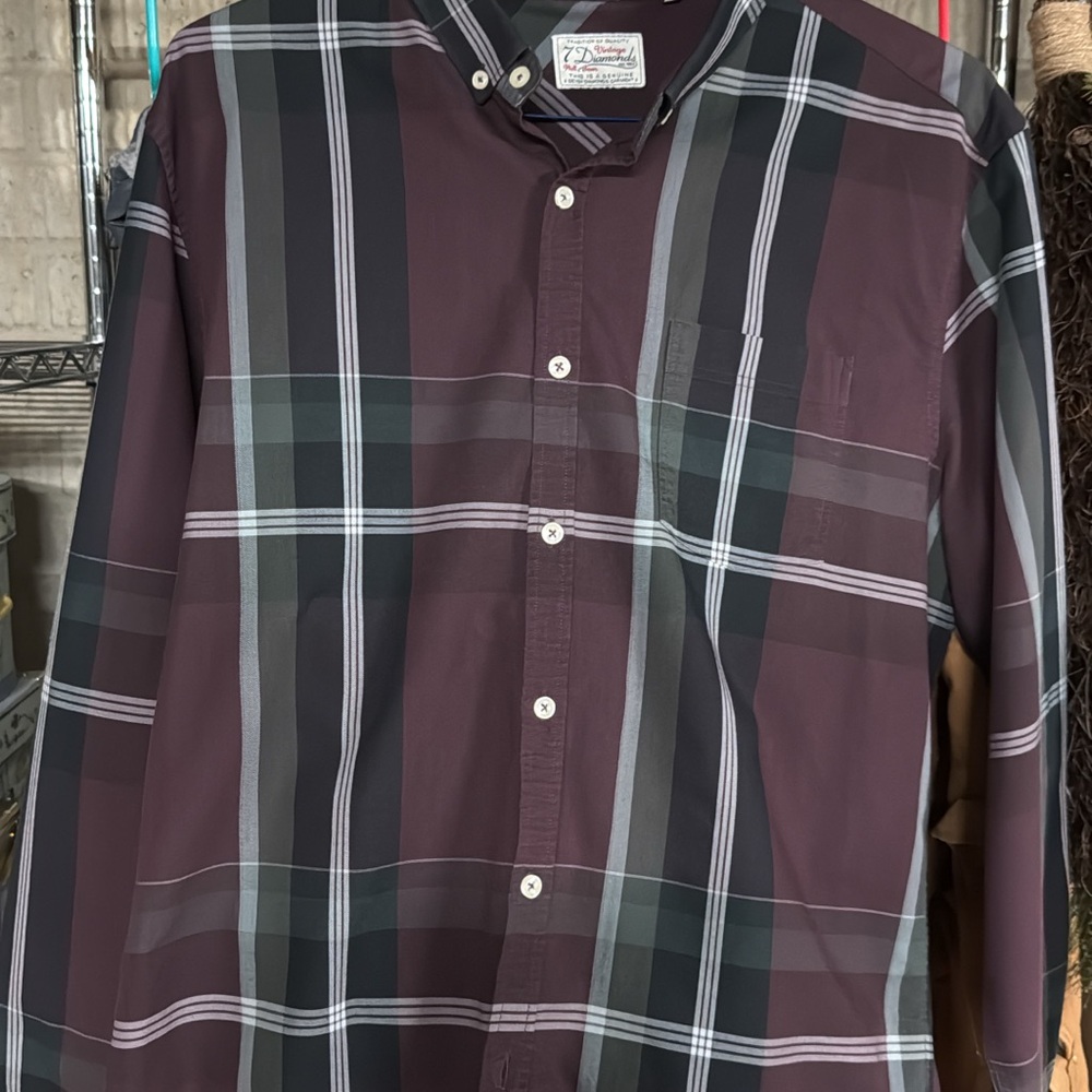 Men's 7 Diamonds Burgundy Plaid Shirt